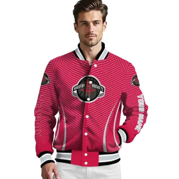 personalized houston rockets chevron arrow red varsity jacket high quality.webp