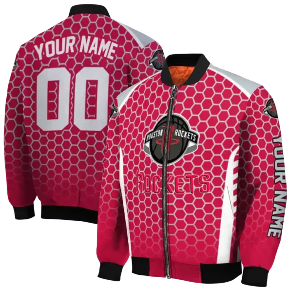 personalized houston rockets hexagon grid red bomber jacket fashion forward