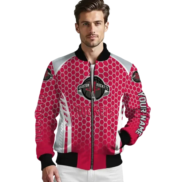 personalized houston rockets hexagon grid red bomber jacket high quality