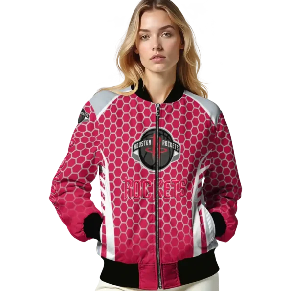 personalized houston rockets hexagon grid red bomber jacket latest model
