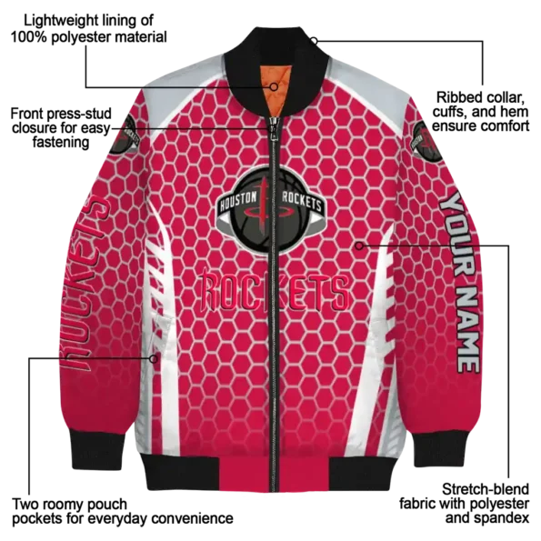 personalized houston rockets hexagon grid red bomber jacket new arrival
