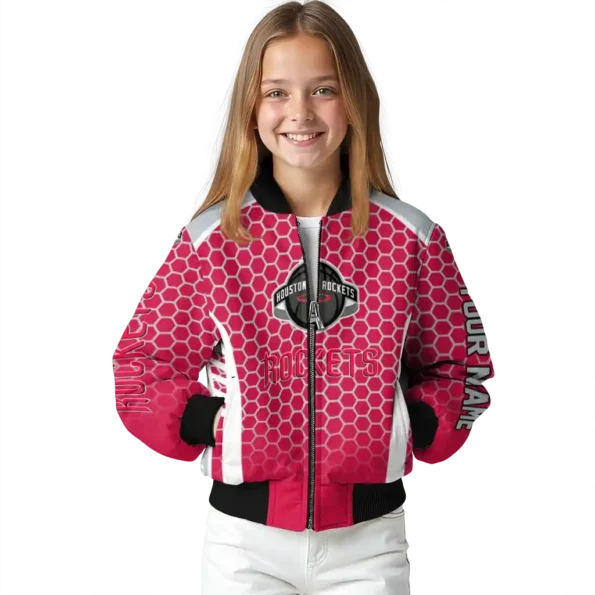personalized houston rockets hexagon grid red bomber jacket top rated