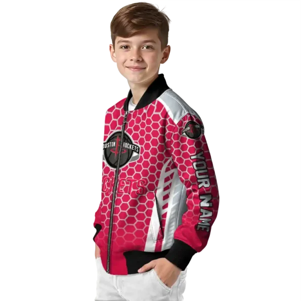personalized houston rockets hexagon grid red bomber jacket trendy