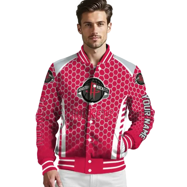 personalized houston rockets hexagon grid red varsity jacket high quality.webp