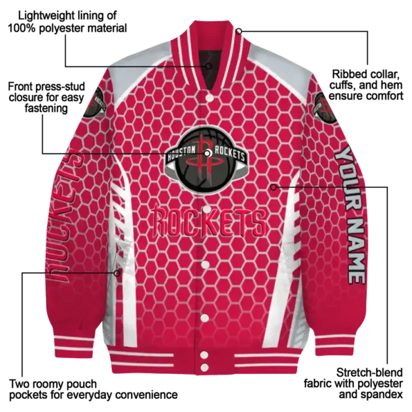 personalized houston rockets hexagon grid red varsity jacket new arrival.webp