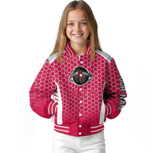 personalized houston rockets hexagon grid red varsity jacket top rated.webp