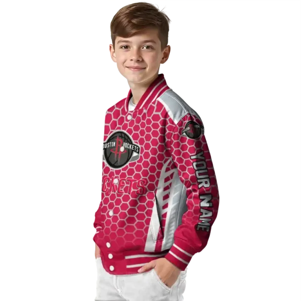 personalized houston rockets hexagon grid red varsity jacket trendy.webp