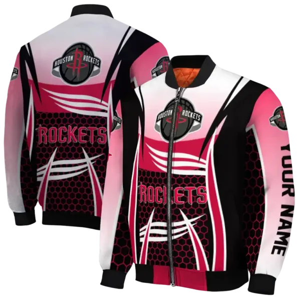 personalized houston rockets mesh effect red black bomber jacket fashion forward