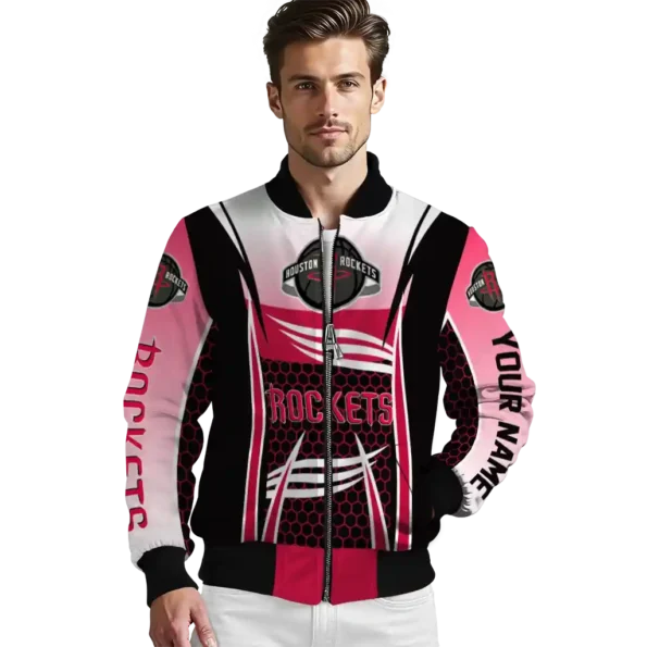 personalized houston rockets mesh effect red black bomber jacket high quality