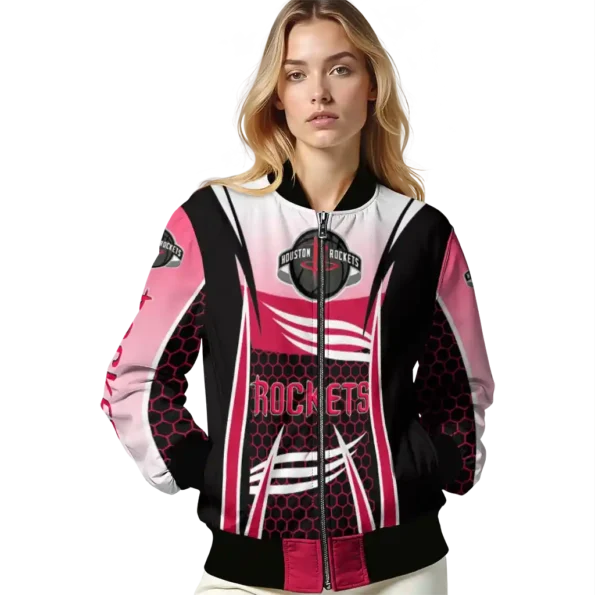 personalized houston rockets mesh effect red black bomber jacket latest model
