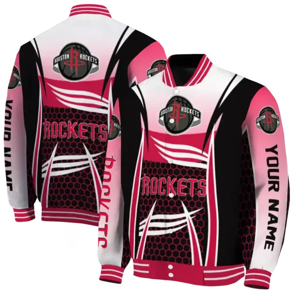 personalized houston rockets mesh effect red black varsity jacket fashion forward.webp