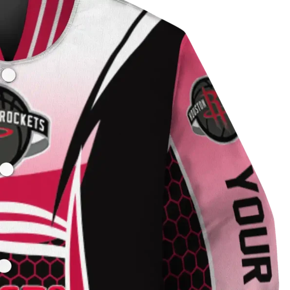 personalized houston rockets mesh effect red black varsity jacket premium grade.webp
