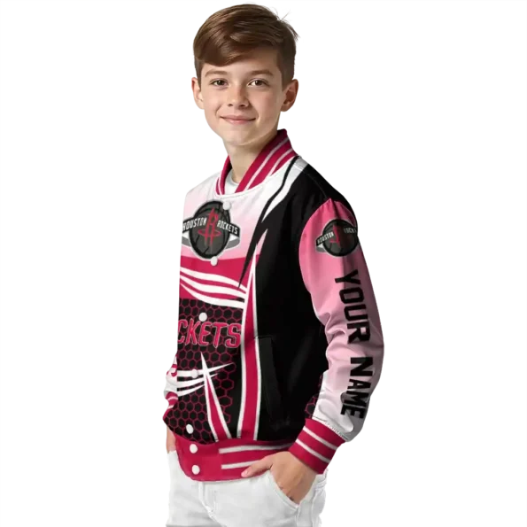 personalized houston rockets mesh effect red black varsity jacket trendy.webp