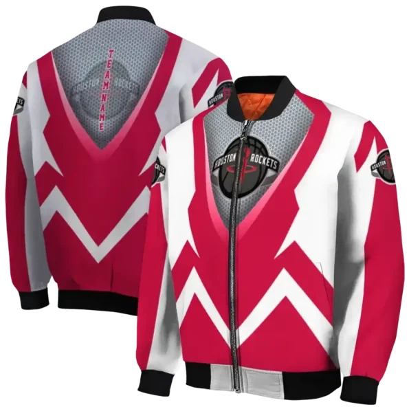 personalized houston rockets v stripes red white bomber jacket fashion forward