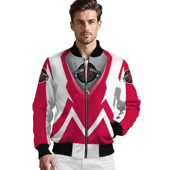 personalized houston rockets v stripes red white bomber jacket high quality