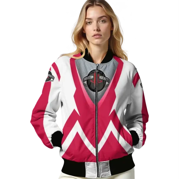 personalized houston rockets v stripes red white bomber jacket latest model