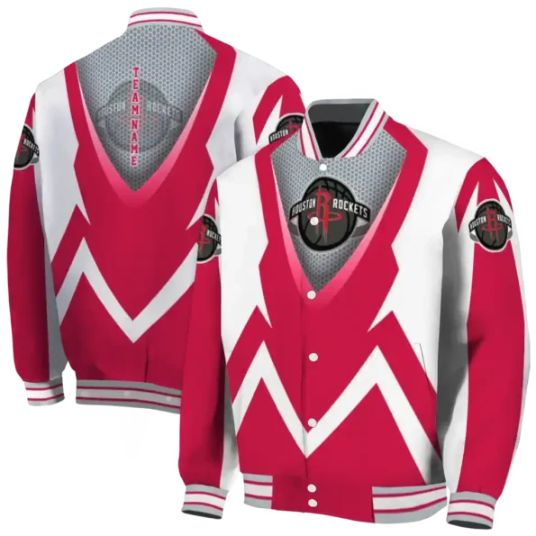 personalized houston rockets v stripes red white varsity jacket fashion forward.webp