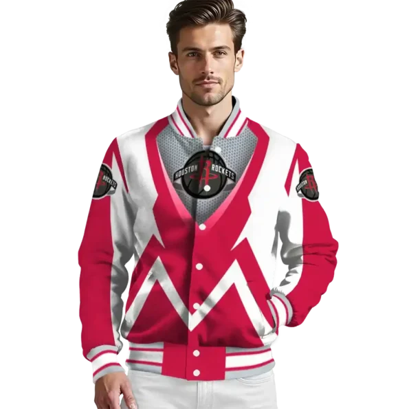 personalized houston rockets v stripes red white varsity jacket high quality.webp