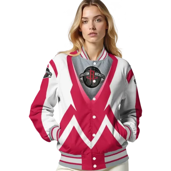 personalized houston rockets v stripes red white varsity jacket latest model.webp