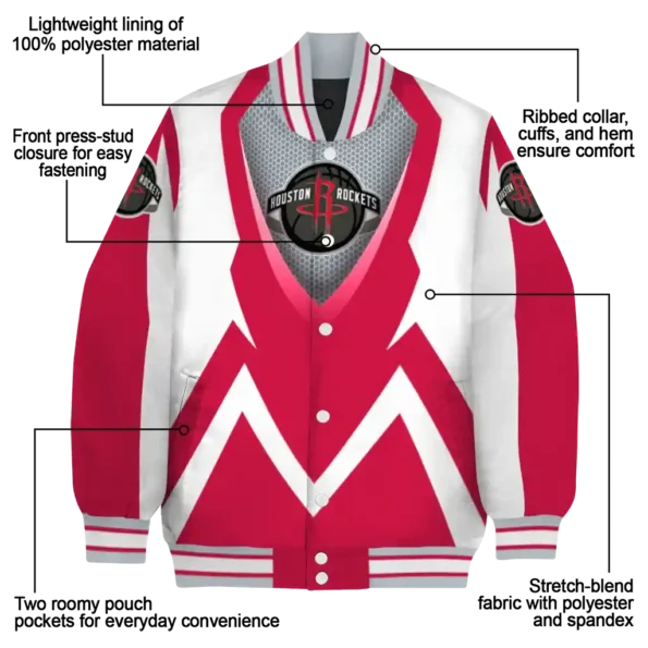 personalized houston rockets v stripes red white varsity jacket new arrival.webp