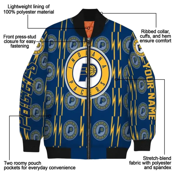 personalized indiana pacers bolt stripe blue bomber jacket new arrival