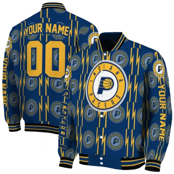personalized indiana pacers bolt stripe blue varsity jacket fashion forward.webp