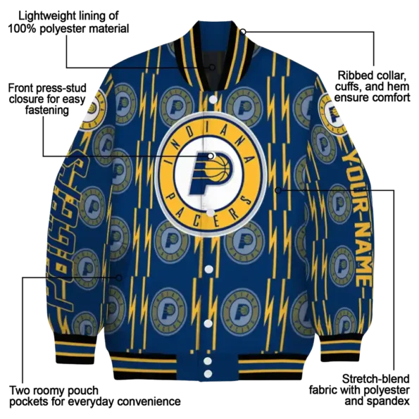 personalized indiana pacers bolt stripe blue varsity jacket new arrival.webp