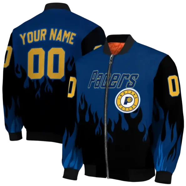 personalized indiana pacers flame border blue black bomber jacket fashion forward