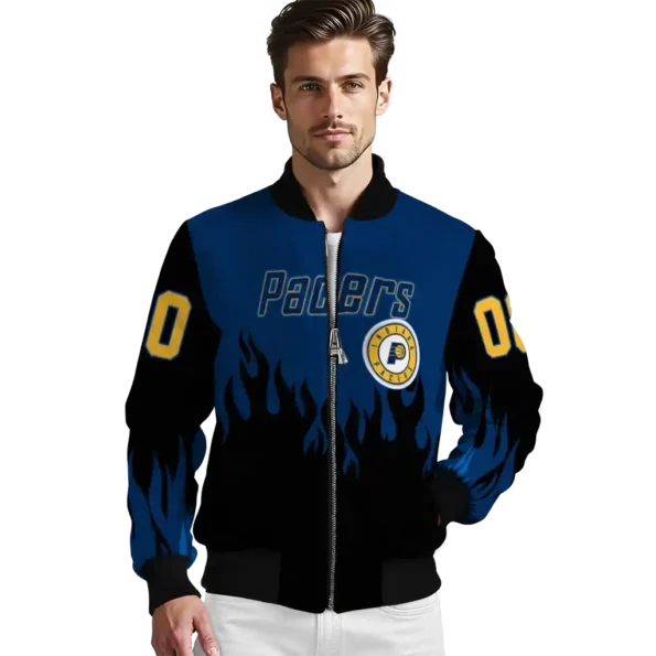 personalized indiana pacers flame border blue black bomber jacket high quality