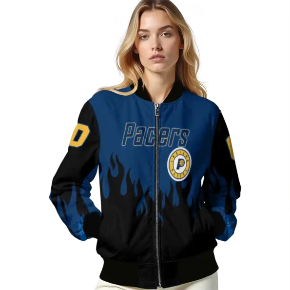 personalized indiana pacers flame border blue black bomber jacket latest model