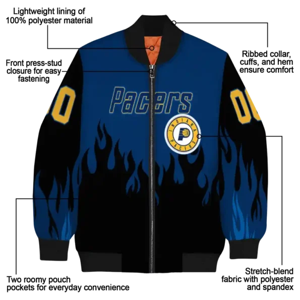 personalized indiana pacers flame border blue black bomber jacket new arrival