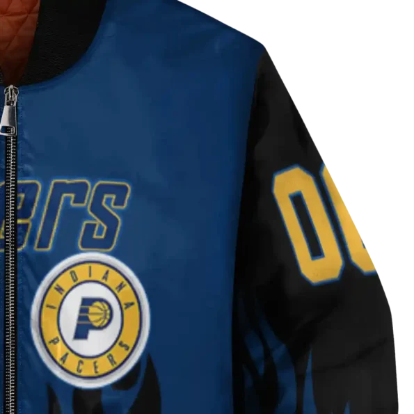 personalized indiana pacers flame border blue black bomber jacket premium grade