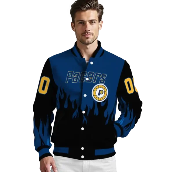 personalized indiana pacers flame border blue black varsity jacket high quality.webp
