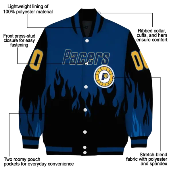 personalized indiana pacers flame border blue black varsity jacket new arrival.webp