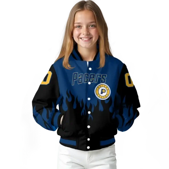 personalized indiana pacers flame border blue black varsity jacket top rated.webp