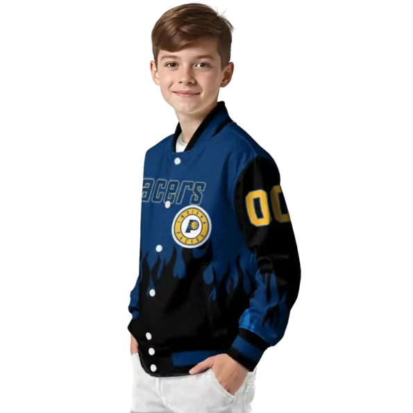personalized indiana pacers flame border blue black varsity jacket trendy.webp