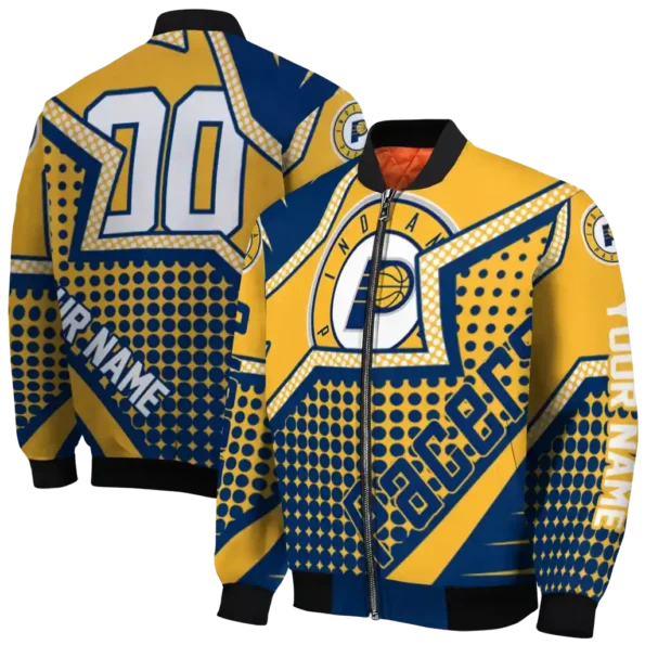 personalized indiana pacers star burst blue bomber jacket fashion forward