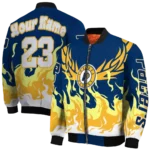personalized indiana pacers winged blaze blue white bomber jacket best selling