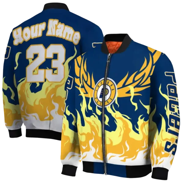 personalized indiana pacers winged blaze blue white bomber jacket fashion forward