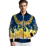 personalized indiana pacers winged blaze blue white bomber jacket best selling