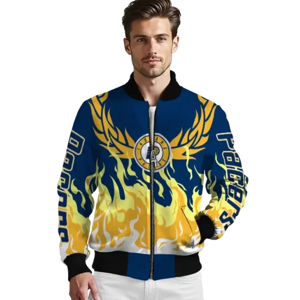 personalized indiana pacers winged blaze blue white bomber jacket high quality