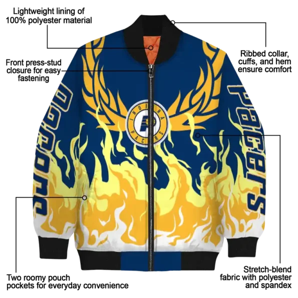 personalized indiana pacers winged blaze blue white bomber jacket new arrival
