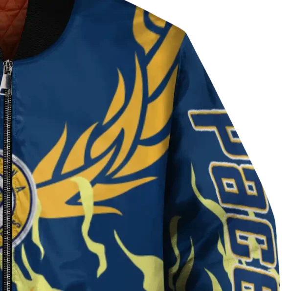 personalized indiana pacers winged blaze blue white bomber jacket premium grade