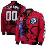 personalized los angeles clippers hexagon cluster red black bomber jacket best selling