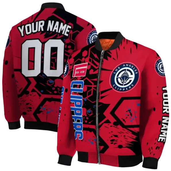 personalized los angeles clippers hexagon cluster red black bomber jacket fashion forward