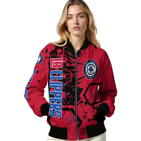 personalized los angeles clippers hexagon cluster red black bomber jacket latest model