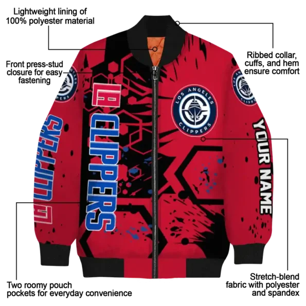 personalized los angeles clippers hexagon cluster red black bomber jacket new arrival