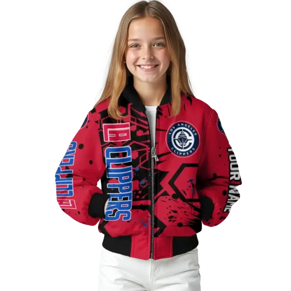 personalized los angeles clippers hexagon cluster red black bomber jacket top rated