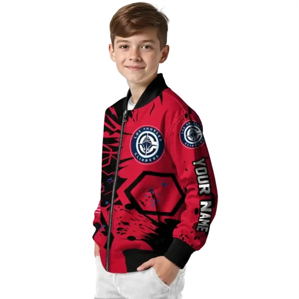 personalized los angeles clippers hexagon cluster red black bomber jacket trendy