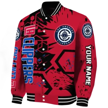 personalized los angeles clippers hexagon cluster red black varsity jacket best selling.webp